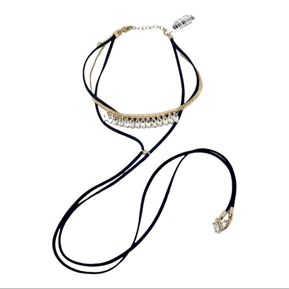 Lydell NWT Crystal Choker Gold Tone with Adjustable Suede Ties - Picture 4 of 5
